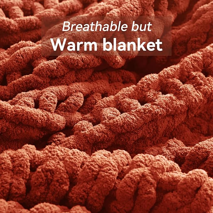 Negwoo Chunky Knit Throw Blanket, 40''*50'' Fall Throw Blanket Knitted Chenille Yarn for Bed Couch, Handmade Orange Crochet Big Thick Blanket, Machine Washable Cute Comfy Blankets for Home Decor