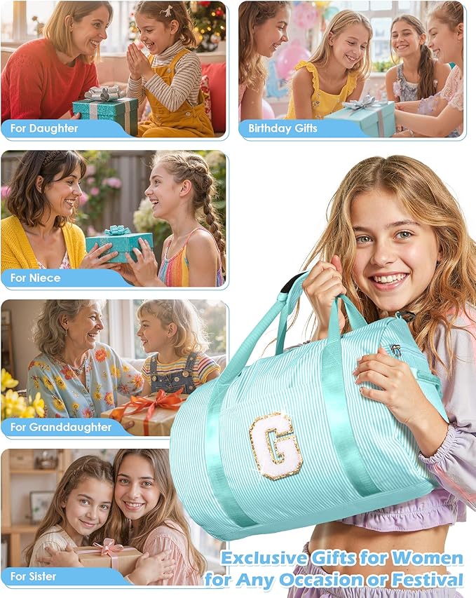 Daughter Birthday Gifts, Girl Gym Bag, Kids Initial Overnight Duffel Bags with Shoe Compartment, Personalized Travel Bag with Makeup Pouch, Teen Girl Gift Trendy Stuff (Letter K)