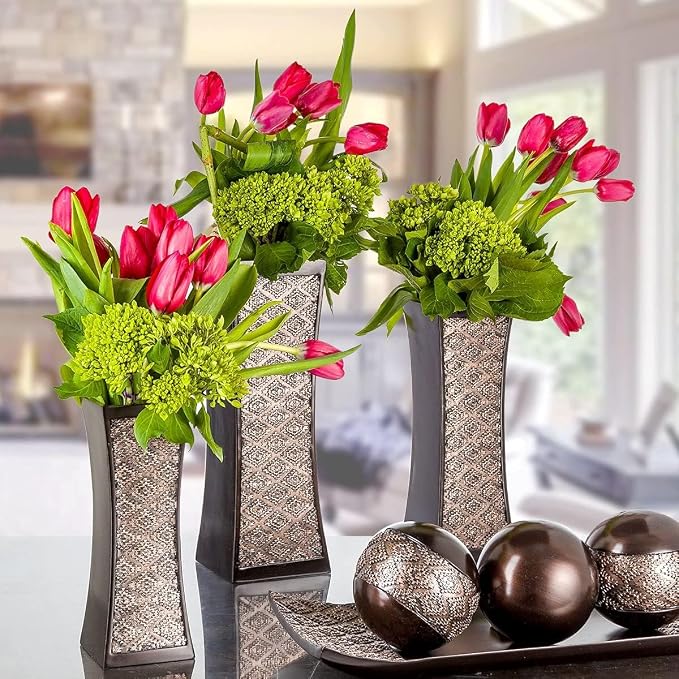 Creative Scents Dublin Brown Tray and Ball Set - Living Room, Entry Table Decor Centerpiece Table Decorations - Decorative Tray for Dining Room, Accent Decor Bowl for House Decoration