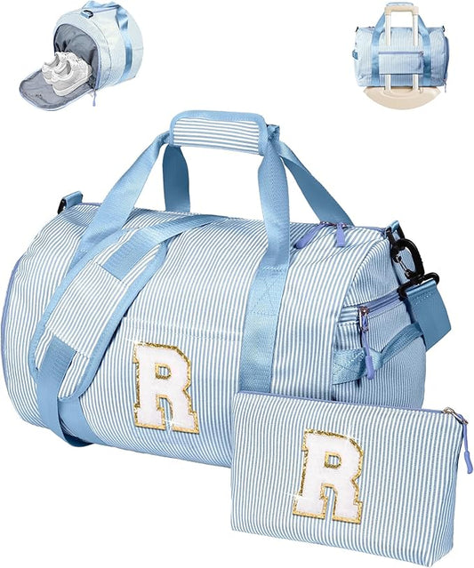 Daughter Cheer Gift from Mom, Girl Gym Bag, Kids Initial Overnight Duffel Bags with Shoe Compartment, Personalized Travel Bag with Makeup Pouch, Dance Bag for Girls (Letter R)