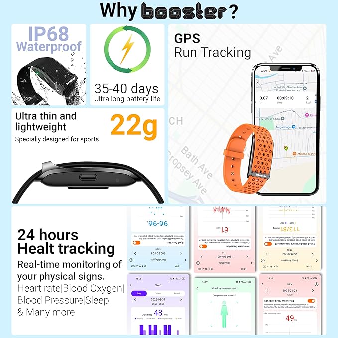 Booster Smart Bracelet, Wearable Activity & Fitness Tracker Band, 24H Sleep Tracker, All-Day Continuous Heart Rate Blood Pressure Stress HRV Monitor, 120+ Sport Modes Smart Wristband, Textile Pink