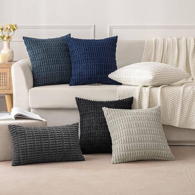 MIULEE Pack of 2 Corduroy Decorative Throw Pillow Covers 20x20 Inch Soft Boho Striped Pillow Covers Modern Farmhouse Home Decor for Halloween Sofa Living Room Couch Bed Black