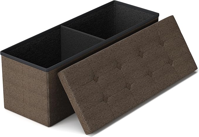 GLAXYFUR 43 Inches Folding Storage Ottoman Bench, Storage Chest, Footrest for Entryway, Living Room, Holds up to 660 lb, Brown