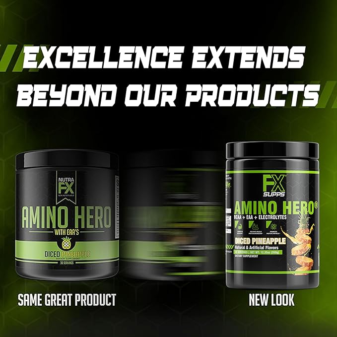 FXSUPPS Amino Hero Diced Pineapple Flavor(25 Servings)|Post-Workout Recovery Drink for Men and Women|Energy Powder Mix with BCAA, EAA, and Electrolytes|Promotes Endurance and Healthy Muscles - 1 Pack