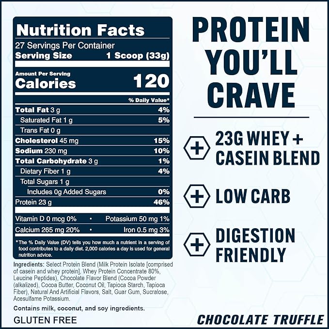 PEScience Select Protein Powder, Whey and Casein Blend, Clean Protein Powder for Women and Men, Low Calorie, Low Carb, Keto Friendly, Gluten Free - Chocolate Truffle - 27 Servings