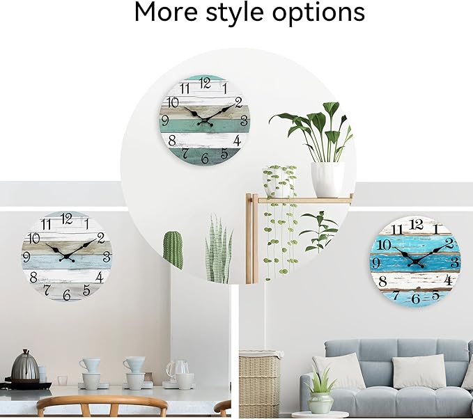 CHYLIN Wall Clock,10 Inch Silent Non Ticking Wall Clocks Battery Operated, Teal Turquoise Rustic Clock Decorative for Kitchen Bathroom Bedroom Living Room(Bronze White)