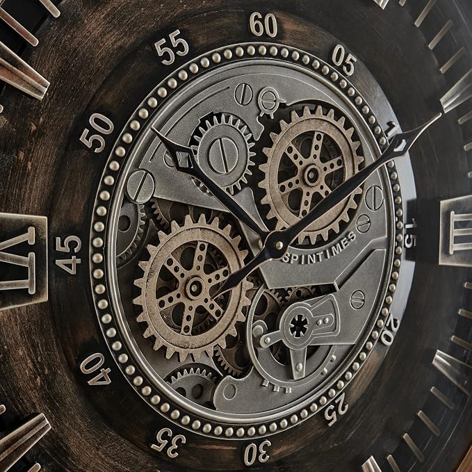 CLXEAST 24 Inch Large Moving Gear Wall Clock for Farmhouse Living Room Decor,Vintage Industrial Bronze Gold Metal Wall Clock for Home Office,House Warming Gifts New Home