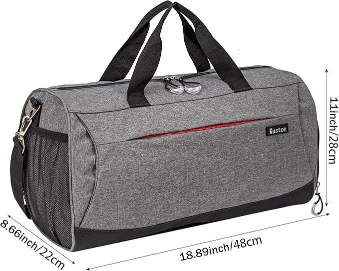 Kuston Sports Gym Bag with Shoes Compartment, Trolley Sleeve and Wet Pocket Gym Duffel Bag Overnight Bag-Upgraded