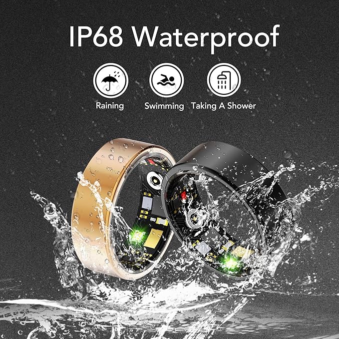 Smart Health Ring for Women Men Fitness Tracker with Heart Rate, Blood Oxygen, Blood Pressure, Sleep Monitoring, Step Counting, IP68 Waterproof for iPhone and Android, No APP Fee, Black 14
