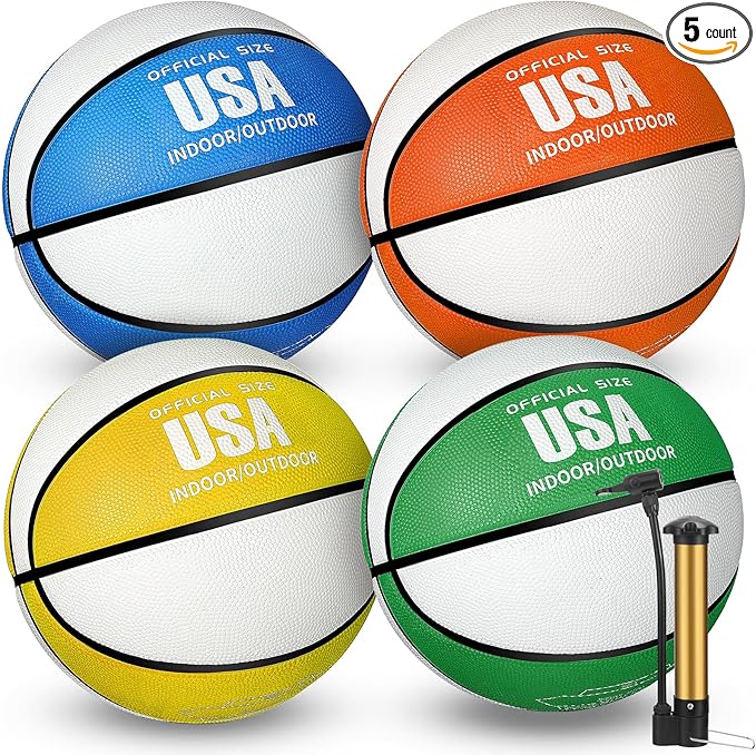 Libima 4 Pcs Rubber Basketball with Pump Official Size Indoor Outdoor Basketball Game Practice Training Women Men Streetbball Sport Gift Back to School