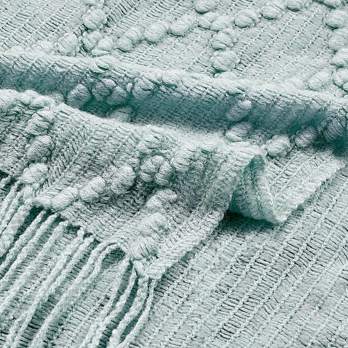 BOURINA Aqua Throw Blanket 50 x70 Inches Jacquard Argyle Throw Textured Solid Soft Throws and Blankets for Sofa or Bed Knitted Decorative Blanket