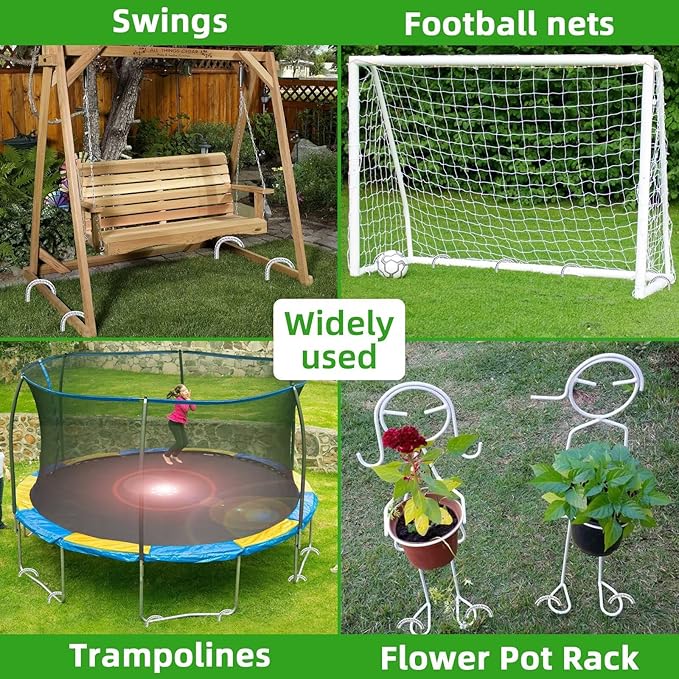 Trampoline Stakes Anchors High Wind 16inx10mm Galvanized U Hook 12pcs Rebar Stakes – Heavy Duty Ground Anchors for Trampoline,Yard & Inflatable,Landscape Metal Stakes for Outdoor Decorations