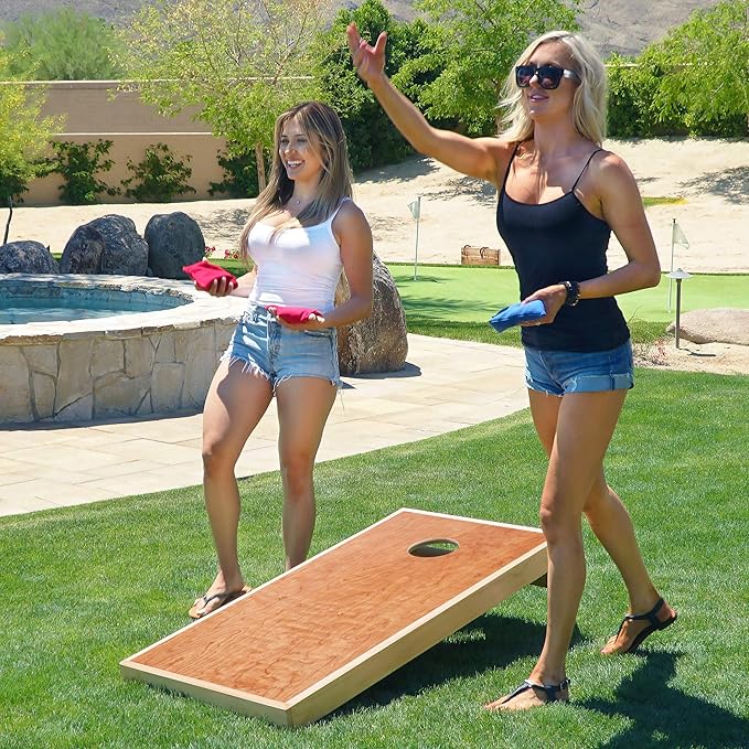GoSports 4 ft x 2 ft Commercial Grade Cornhole Boards Set - Natural Wood Cornhole Boards, Choose from Different Bean Bag Color Combinations - Purple & Gray