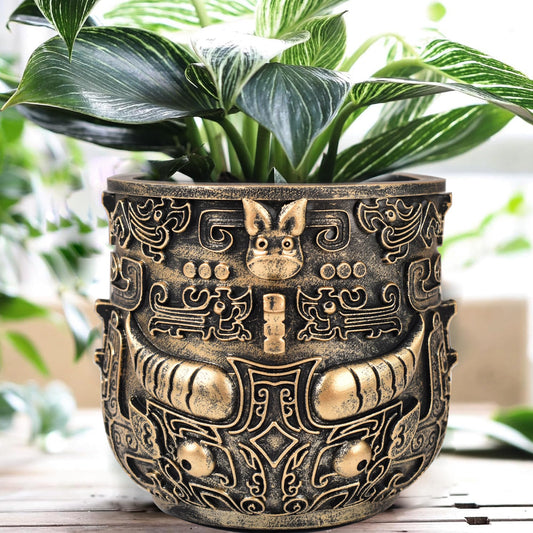 Midogaigai Tribal Vintage Face Planter,Lightweight Unique Plant Pots with Drainage,Eclectic Small Succulent Flower Planters Pots for Outdoor&Indoor Plants,Funny Garden Pot for Room Decor(5.5in)