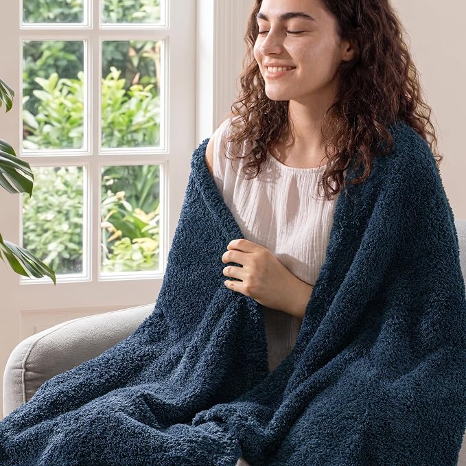 Exclusivo Mezcla Fleece Navy Blue Throw Blanket for Couch Sofa, Ultra Soft, Lightweight and Fluffy Blankets for Women, All Season, 50x60 Inches