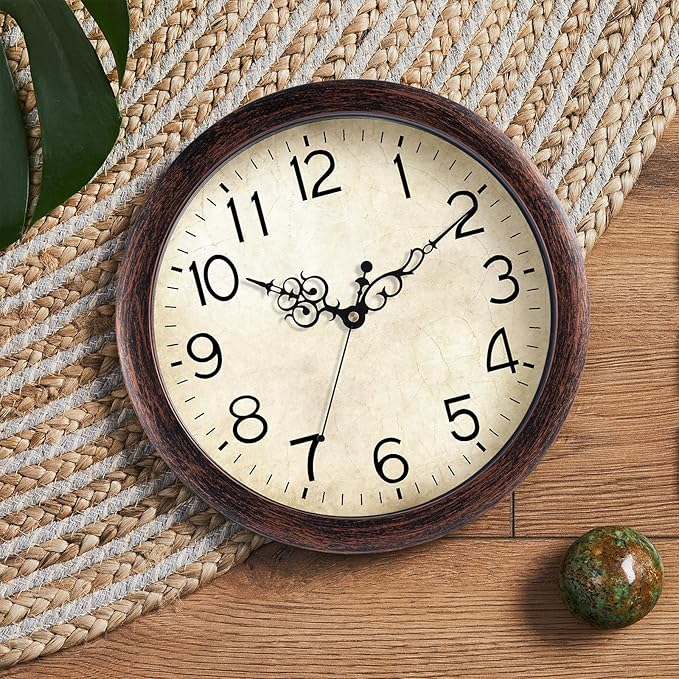 KECYET Wall Clock, Vintage Wall Clocks Battery Operated Quartz Silent Non-Ticking 8 Inch Retro Rustic Style Clock Decorative for Kitchen,Bathroom Home Office (Bronze)