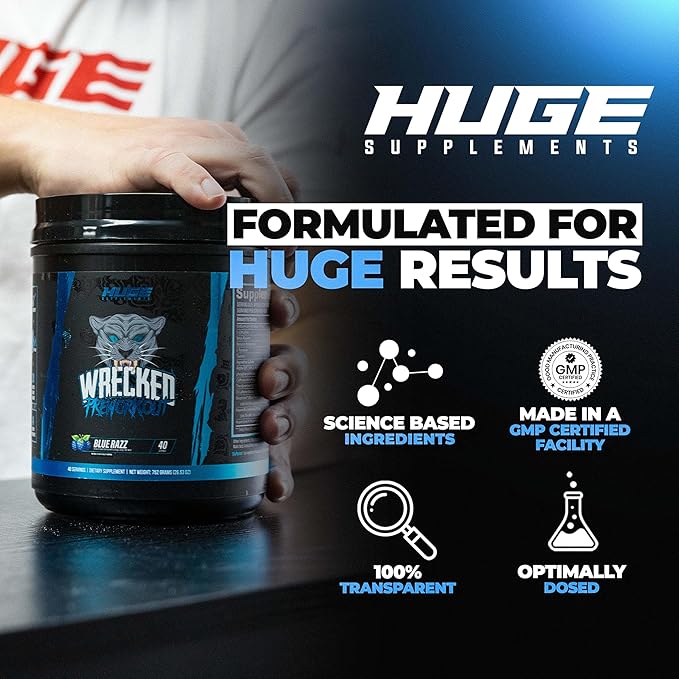 Wrecked Pre Workout Powder, Advanced Formula, Boosts Energy, Focus, Pumps & Performance, 10g L-Citrulline, 6.4g Beta Alanine, 5g Tyrosine, 1g Alpha GPC, 375mg Fast-Acting Caffeine & More (40 Servings)