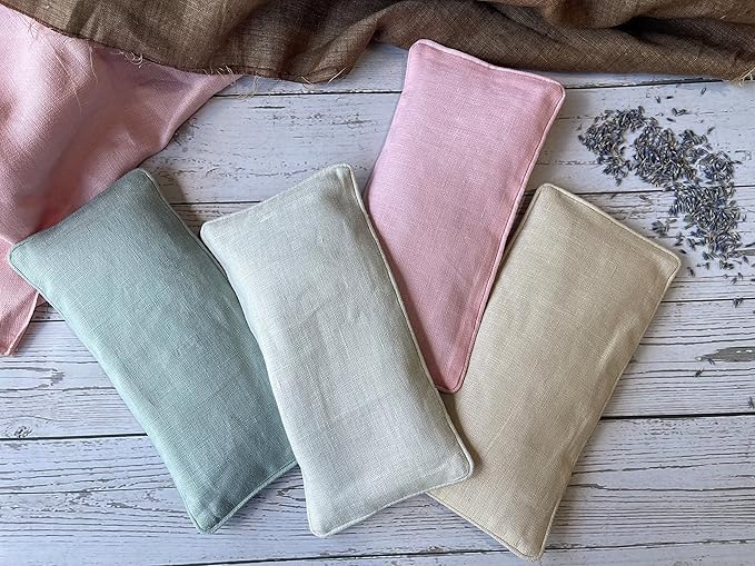 Organic Linen Eye Pillow - Lavender & Flaxseed for Relaxation, Yoga, Stress Relief - Microwavable Heating Pad & Cool Compress - Made in USA - Gifts for Meditation
